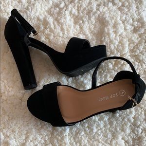 Top Moda Ankle Strap Suede Platform Heels